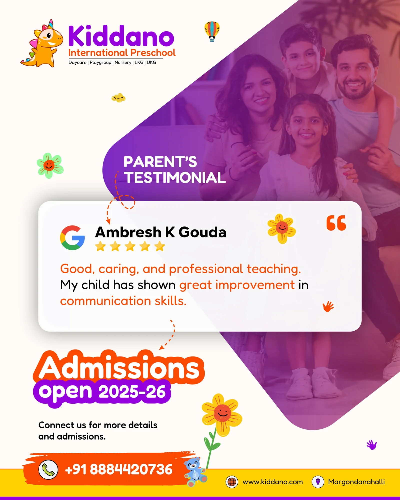 Ambresh K Gouda Shares His Experience with Kiddano – The Best Preschool in Margondanahalli